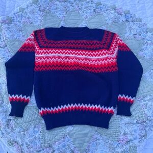 Vintage KingSport Navy and Red Patterned Knit Sweater Size Medium